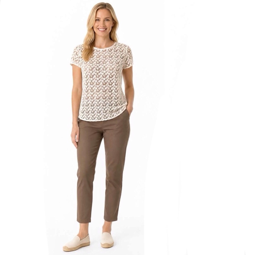 LOFT Semi Sheer Floral Embroidered Cream Color Top Size Small